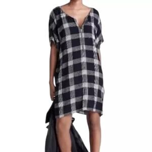 MADEWELL Buffalo Plaid Front Zip Loose Fit Short Sleeve Dress Black White Medium